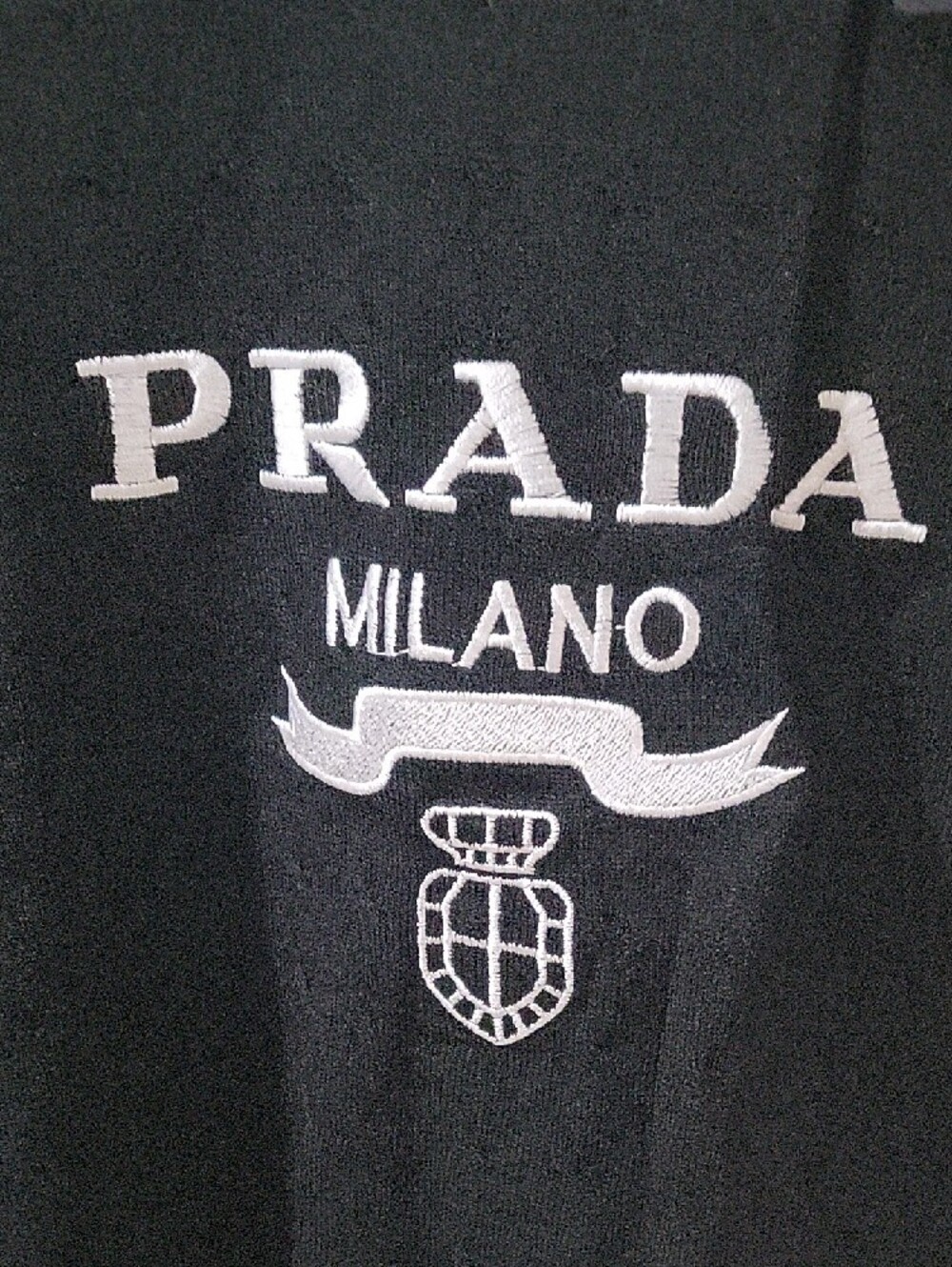 Prada Black Knit Logo Short-Sleeve Sweater with White Trim - Picture 3 of 3